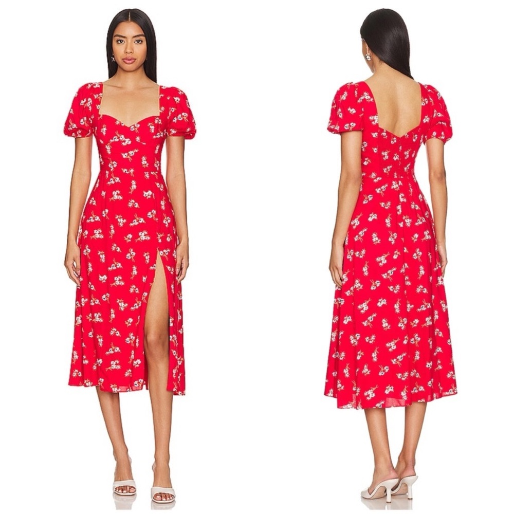 Bardot Gillian Midi Dress in Red Ditsy Floral Size 10